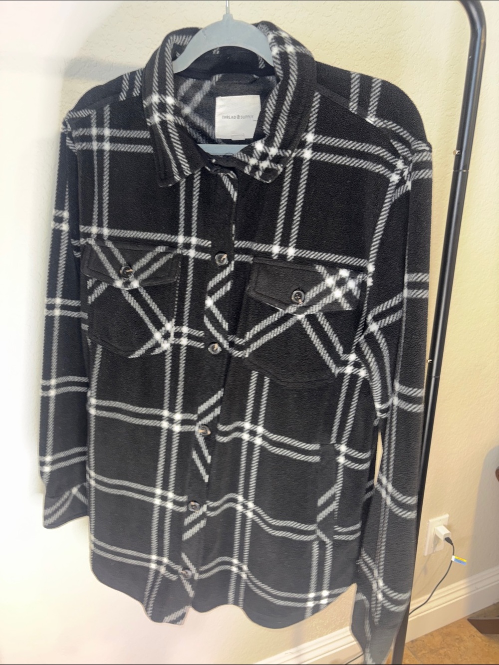 Thread & Supply Black and White Plaid Shacket Jacket